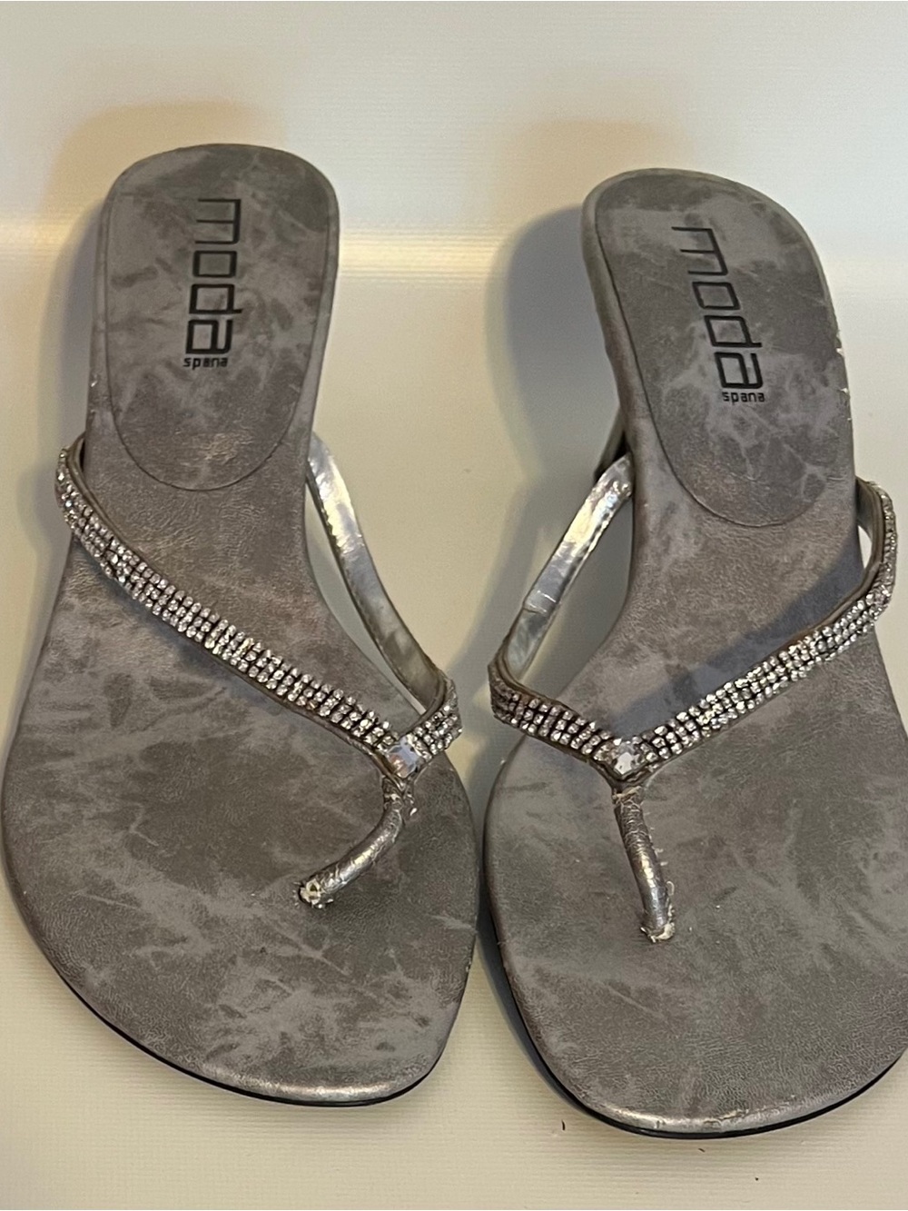 Moda Spana Silver Rhinestone Thong Sandals